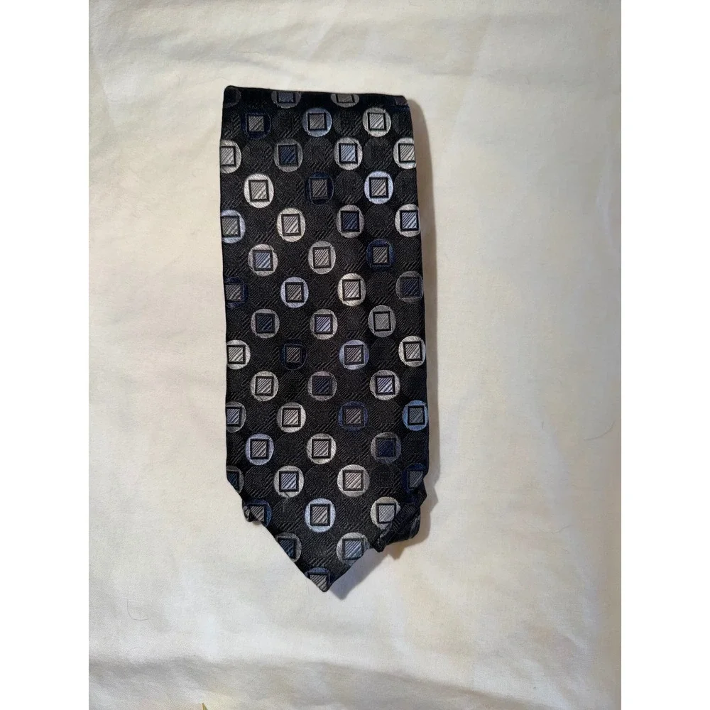 Michael Kors Mens Silk Necktie Black Silver Blue Geometric Tie‎ Gentleman